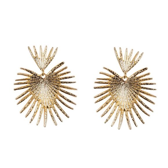 New Kenneth Jay Lane 22K Gold Fan Drop Earrings - Picture 2 of 5